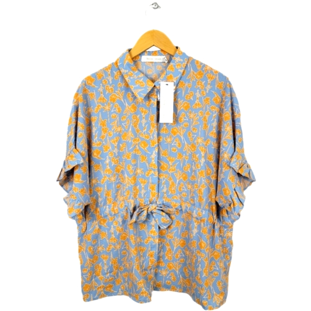 🆕️bishop + young Short Ruffle Sleeve Button up Floral Blouse